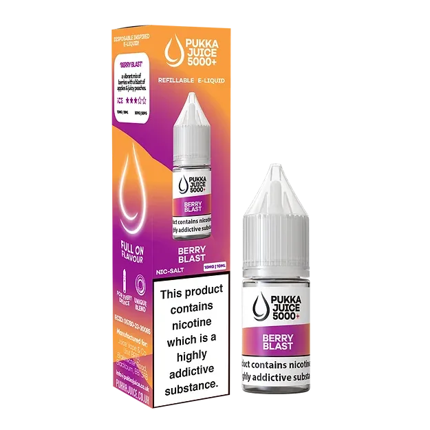 Berry Blast Pukka Juice 5000+ Nic Salt E-Liquid - 10ml, 10mg/20mg, Pack of 10