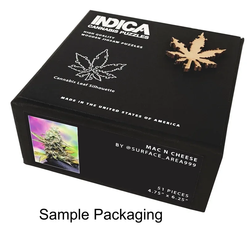 Indica Leaf Shape Puzzle: Nick Johnson “Gelato Cake" 10" x 11" 69 Piece 1/4 Inch thick Maple Wood Jigsaw Puzzle - Image 2