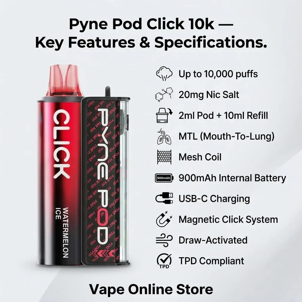 Pyne Pod Click 10k Prefilled Vape Kit | Only 3 For £21 - Image 2