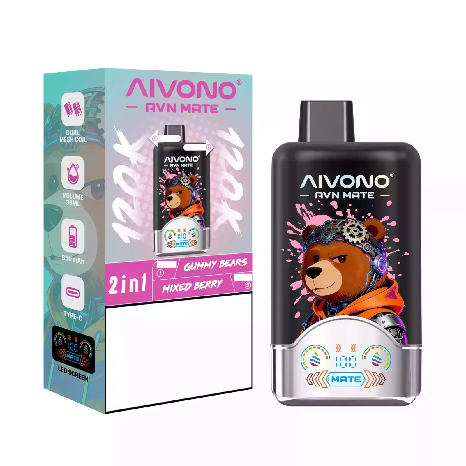 AIVONO AVN MATE 120000 Puffs Disposable Vapes 2 In 1 Taste Wholesale Bulk Buy 120K Smart Screen - Image 2