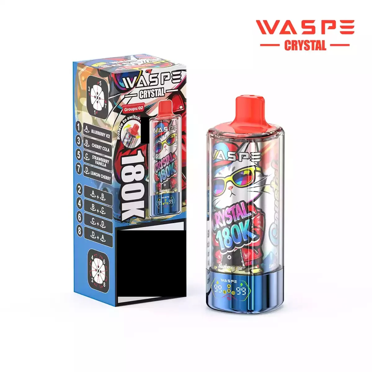 WASPE 8-in-1 Taste Crystal 180000 Puffs 180K Disposable Vapes Wholesale Bulk Buy Rechargeable LED Screen - Image 2