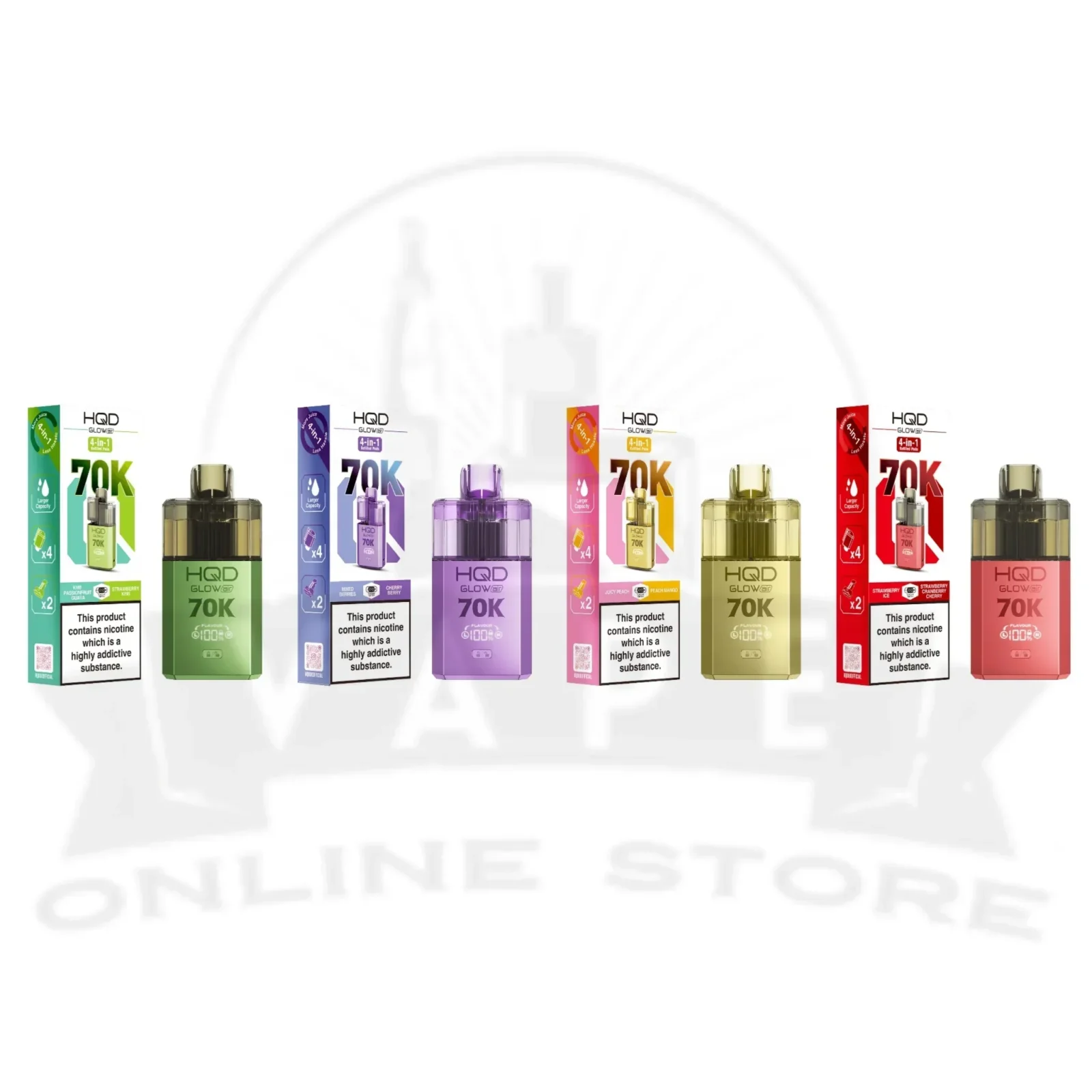 Box Of 5 HQD Glow Air 70K Puffs Pod Vape Kit - Image 2