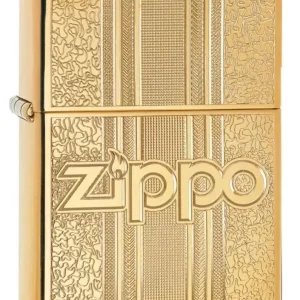 Zippo Lighter - Engraved Ornate Pattern w/ Zippo Stamp on High Polish Brass