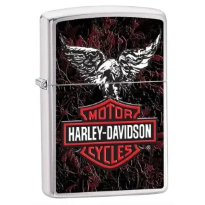 Zippo Lighter - Harley Davidson Eagle & Leather Brushed Chrome